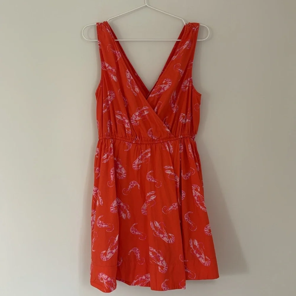 ANTHROPOLOGIE Maeve‎ Mainely Lobster Wrap Dress Vibrant Orange Red lobster S